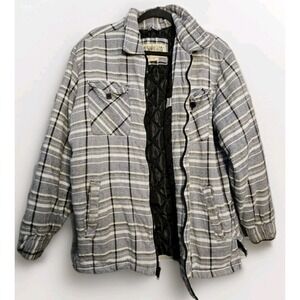 Plaid Flannel Windbreaker Trashed Mens Quilted Lined Jacket Blue Gray Medium
